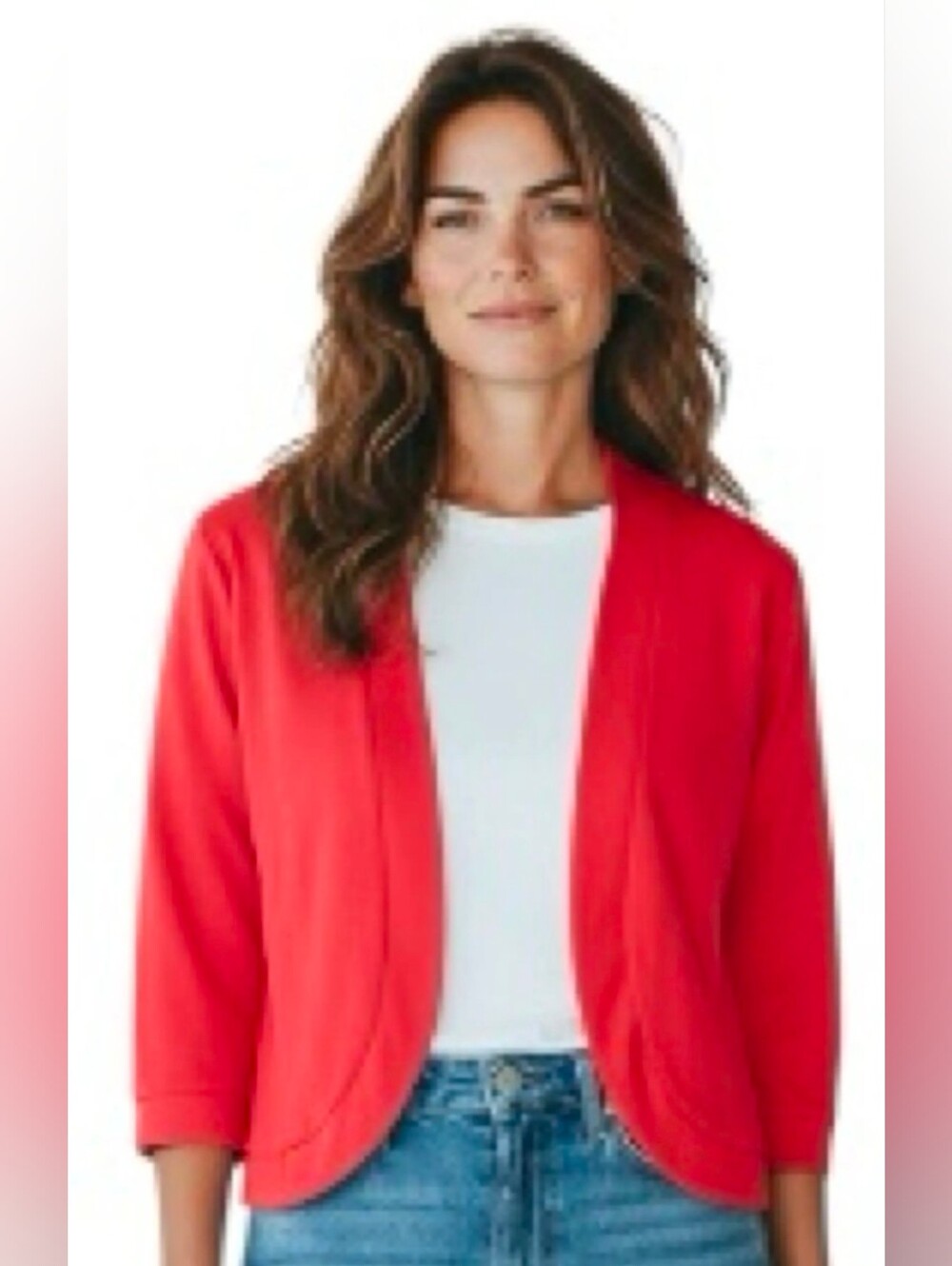 Evan Picone Lightweight Red Open-Front Sweater Cardigan M